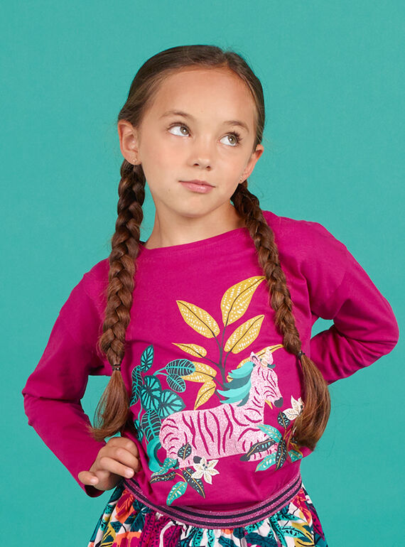 Camiseta de manga larga fucsia con estampado de cebra para niña MATUTEE1 / 21W901K3TMLD312
