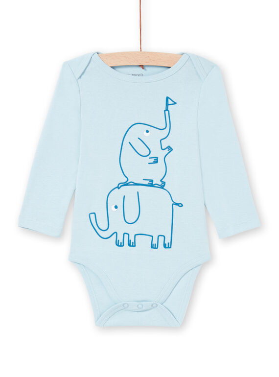 Body de manga larga azul con estampado de elefantes para bebé niño MEGABODELE / 21WH14B2BDL222