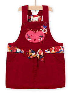 Vestido amplio de color rojo con estampado de búho de pana para bebé niña MIFUNROB2 / 21WG09M3ROB504