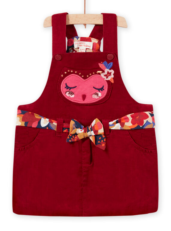 Vestido amplio de color rojo con estampado de búho de pana para bebé niña MIFUNROB2 / 21WG09M3ROB504