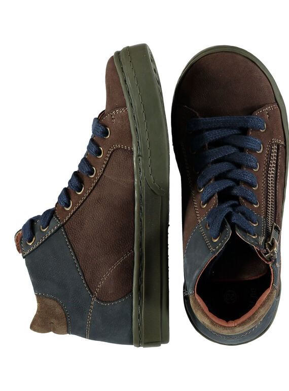 Zapatillas de piel de color marrón para niño GGBASGREEN / 19WK36IAD3F802