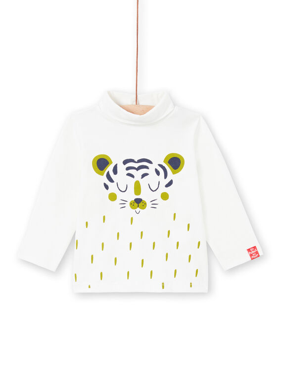 Jersey fino de manga larga de color crudo con estampado de tigre para bebé niño MUJOSOUP3 / 21WG10N3SPL001