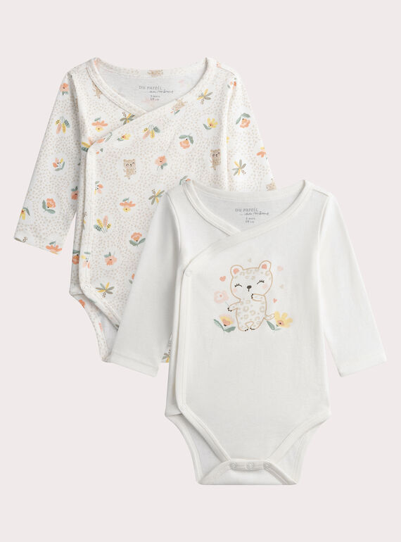 Lote de 2 bodies para bebé en color crudo con estampado de pantera WOU1BOD1 / 25SF0371BDN005