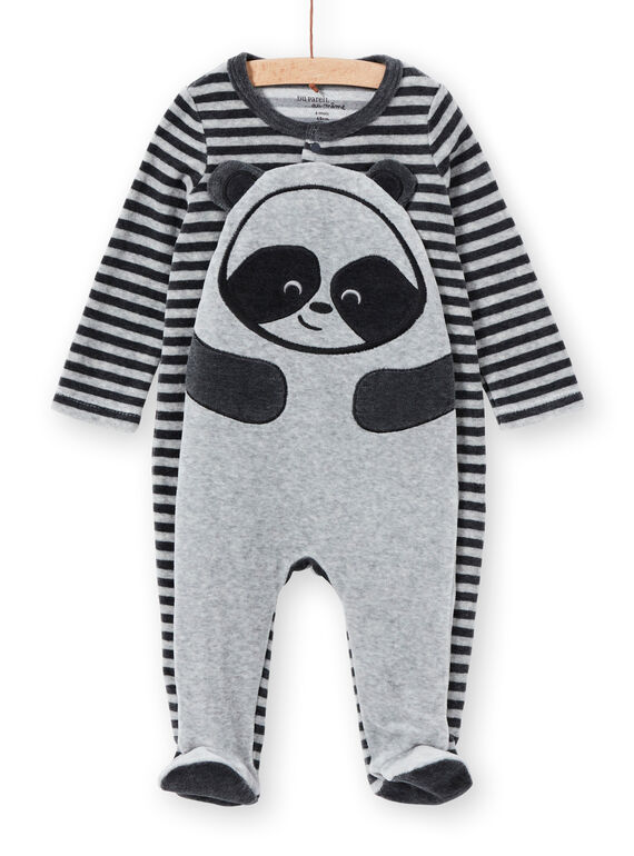 Pelele de terciopelo de rayas finas jaspeadas con estampado de panda para bebé niño LEGAGREPAN / 21SH1451GREJ922