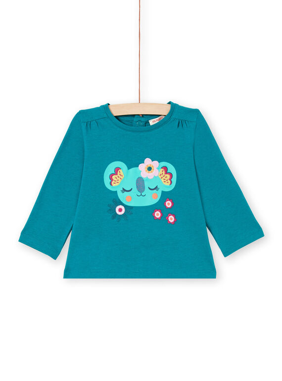 Camiseta de manga larga de color azul pato con estampado de koala y flores para bebé niña MITUTEE2 / 21WG09K2TMLC217