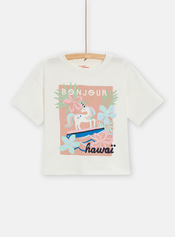 Camiseta de color crudo con estampado de unicornio fantasía para niña TAJOTI6 / 24S901C1TMC001