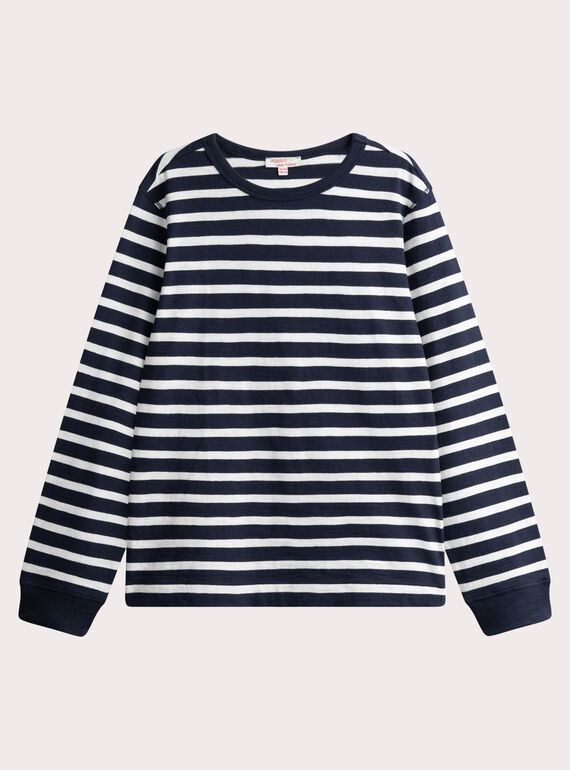 Camiseta azul marino con rayas blancas para niño  VOJOTIRIB4 / 24W902I1TML705