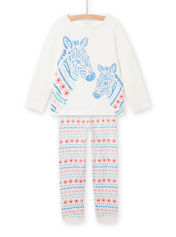 Pijama de camiseta y pantalón de color crudo con estampado de cebra para niña NEFAPYJZEB / 22SH11G1PYJ001