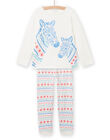 Pijama de camiseta y pantalón de color crudo con estampado de cebra para niña NEFAPYJZEB / 22SH11G1PYJ001