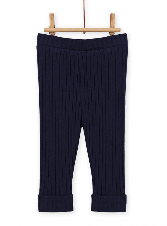Leggings lisos de color azul marino efecto canalé para bebé niña MYIJOLEGCO4 / 21WI0915CAL070