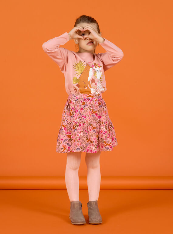 Falda de color rosa viejo con estampado floral de fantasía de terciopelo para niña MASAUJUP2 / 21W901P1JUP303