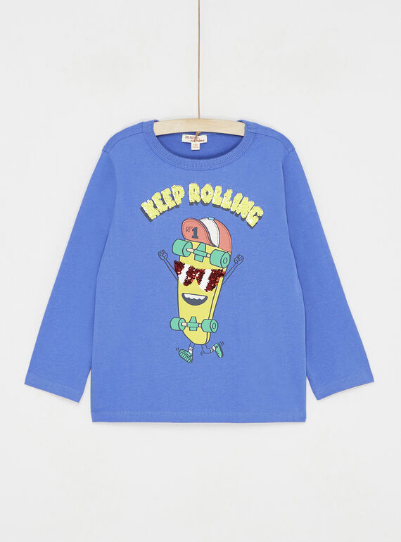 Camiseta azul bígaro con dibujo de skate SOLINTEE1 / 23W902H2TML221