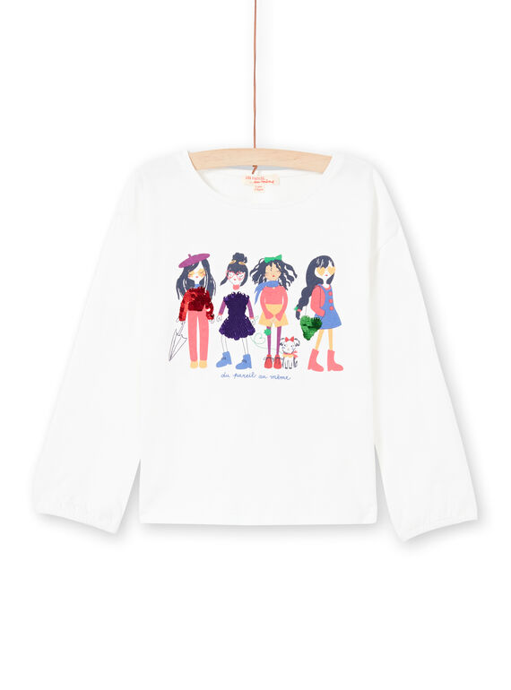 Camiseta de manga abombada de color crudo con estampado de lentejuelas reversibles para niña MAMIXTEE4 / 21W901J5TML001