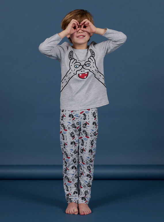 Pijama de camiseta y pantalón gris jaspeado estampado de monstruo y fluorescentes para niño : comprar online - Pijamas DPAM