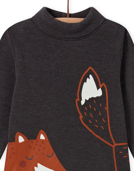 Jersey fino de cuello vuelto gris antracita con estampado de zorro para bebé niño MUSAUSOUP / 21WG10P1SPL944