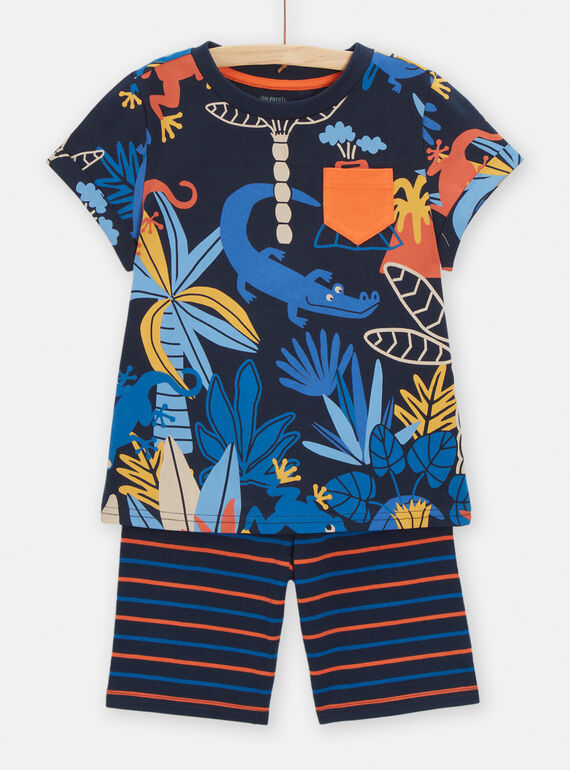 Pijama de color azul noche con estampado tropical para niño TEGOPYCTROP / 24SH1252PYJ705
