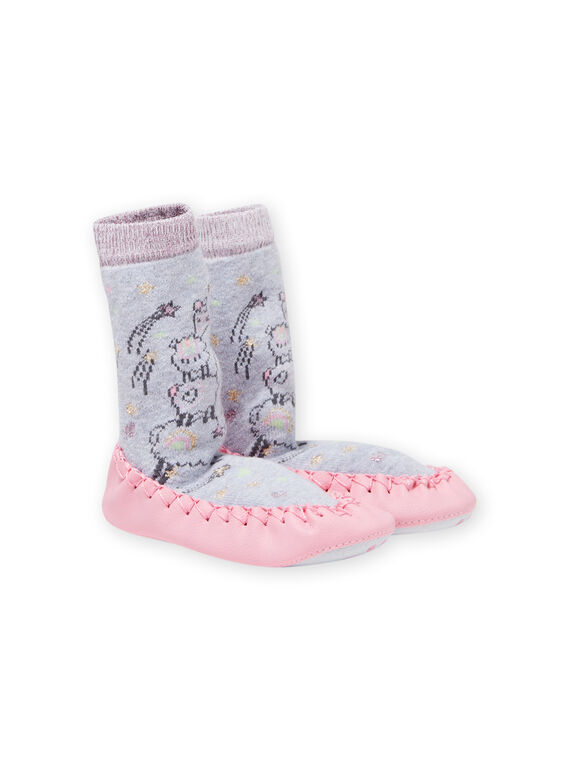 Patucos altos de color gris jaspeado con estampado de llama para bebé niña MICHO7LAMA / 21XK3721D08943