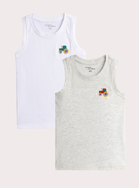 Lote de 2 camisetas de tirantes con estampado de tractor para niño  VEGODELTRA / 24WH1281HLI000