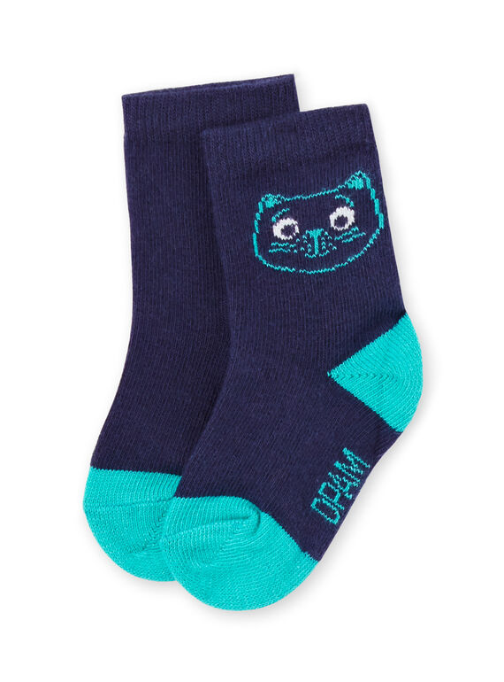 Calcetines azules con estampado de cara de gato para bebé niño MYUJOCHOU4 / 21WI1011SOQ713