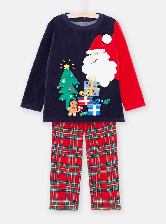 Pijama de Navidad de color azul noche y rojo para niño SEGOPYJNO1 / 23WH12T1PYJ705