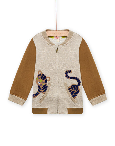 Cárdigan beige jaspeado y marrón con estampado de tigre para bebé niño MUKAGIL / 21WG10I1GIL604