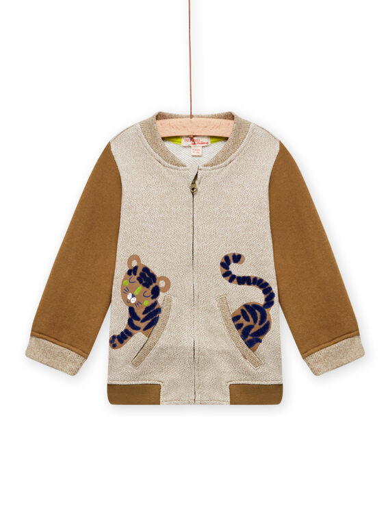 Cárdigan beige jaspeado y marrón con estampado de tigre para bebé niño MUKAGIL / 21WG10I1GIL604