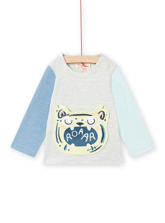 Camiseta gris jaspeado con estampado de tigre para bebé niño NUMOTEE3 / 22SG10N1TMLJ920
