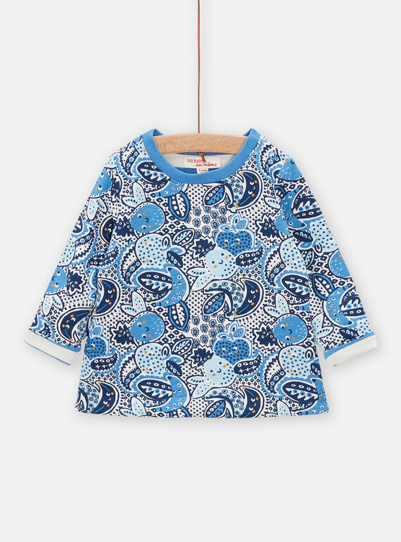 Camiseta reversible de color azul y crudo para bebé niño TUDETEE2 / 24SG10J3TMLC221