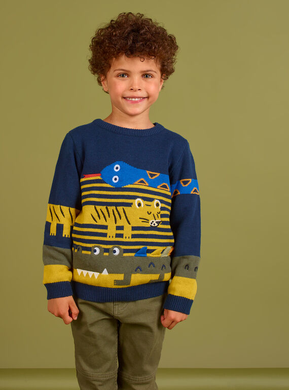 Jersey de color azul noche con dibujos de animales para niño MOKAPUL / 21W902I1PUL705