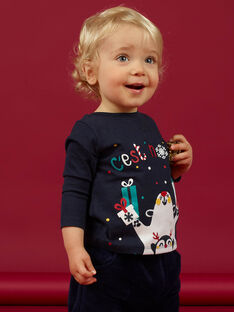 Camiseta de color azul marino con estampado de Navidad de fantasía para bebé niño MUNOTEE / 21WG10Q1TML070