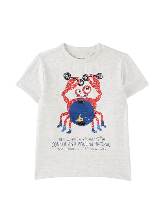 Camiseta de manga corta de color gris jaspeado claro con estampado de cangrejo para niño JOCEATI2 / 20S902N2TMCJ920