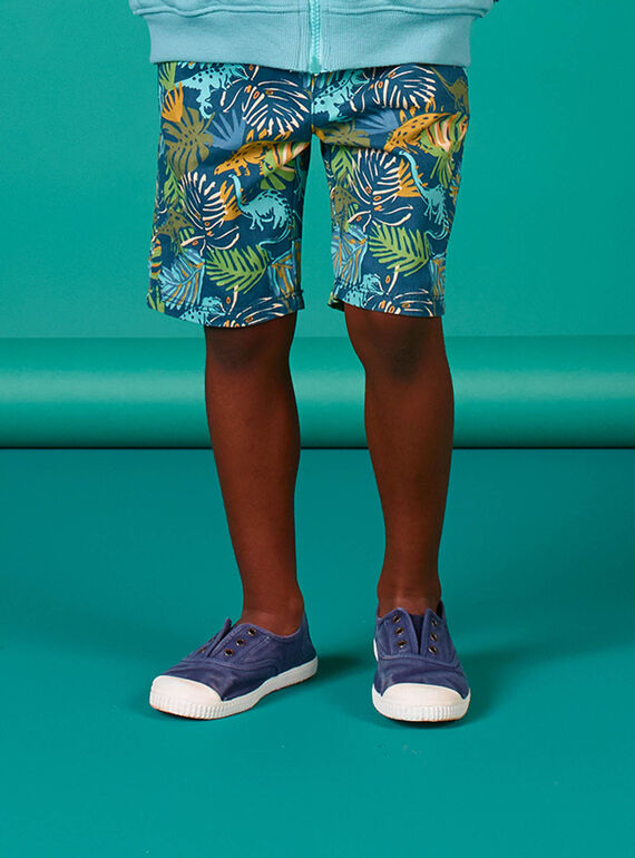 Bermudas azules y verdes, con estampado de hojas, para niño LOVERBER1 / 21S902Q4BER622