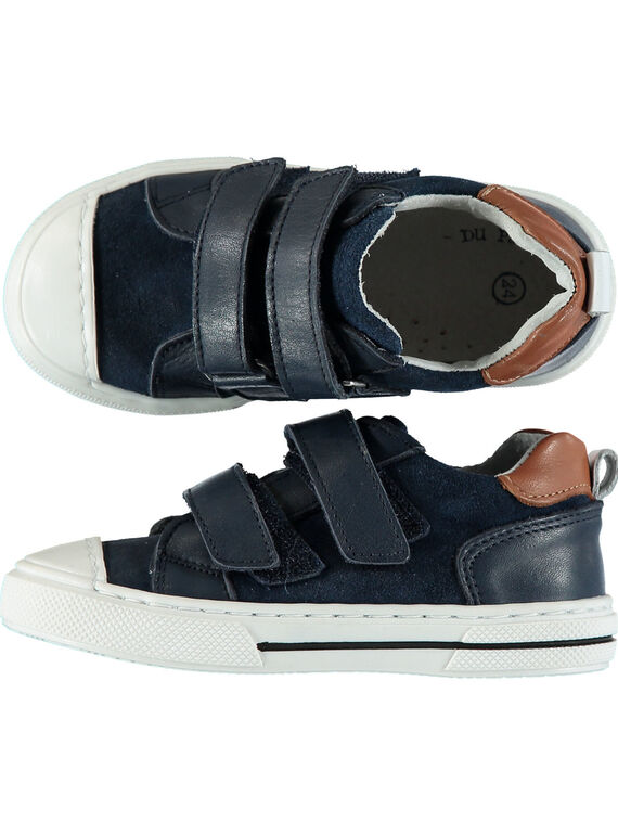 Zapatillas de piel de color azul marino para niño GGBASJO / 19WK36I9D3F070