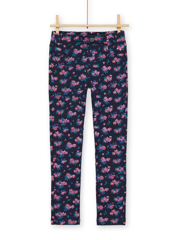 Jegging con estampado floral y muletón cepillado, de color azul oscuro y rosa LAJOPANT1 / 21S90133D2BC205