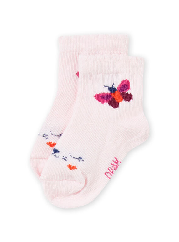 Calcetines de color rosa nude con estampado de mariposa para bebé niña MYIPASOQ / 21WI09H1SOQD319