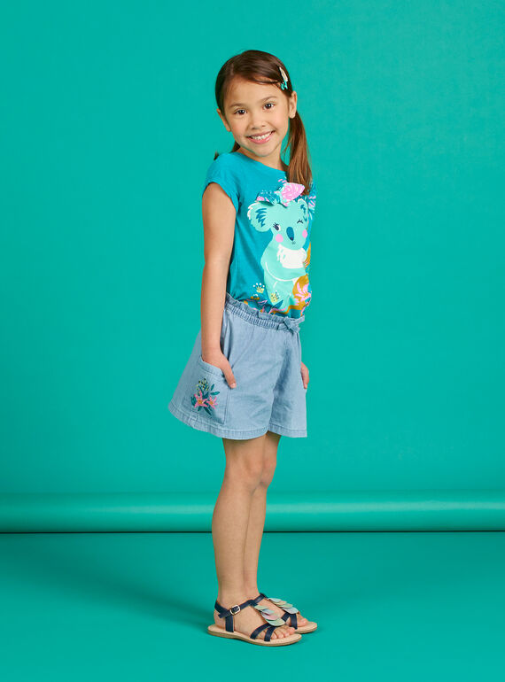 Camiseta turquesa con estampado de koala para niña LAVERTI3 / 21S901Q2TMCC217