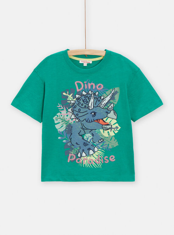 Camiseta verde con estampado de dinosaurio para niño TOCOTI1 / 24S902N2TMCG603