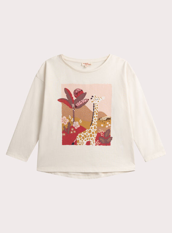 Camiseta ecru animación jirafa y lentejuelas para niña  VABATEE2 / 24W901Q1TML003