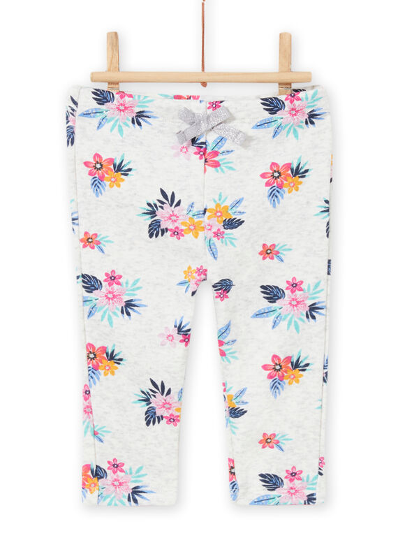 Pantalón de chándal de color gris jaspeado con estampado floral para bebé niña MIPLABAJOG / 21WG09O1JGBJ920