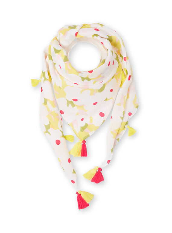 Fular blanco y amarillo con estampado floral, para niña LYAJAUFOUL / 21SI01O1FOU000