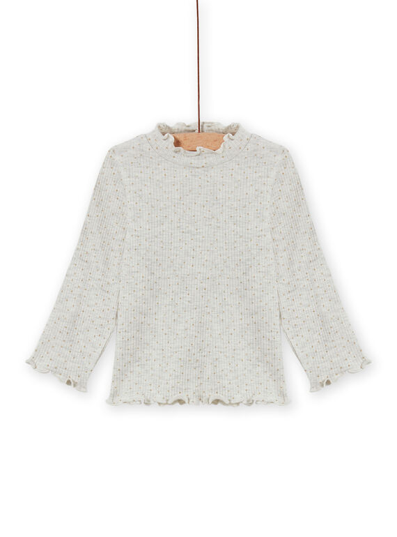 Jersey fino de color beige jaspeado de canalé para bebé niña MIJOSOUPRIB4 / 21WG09N3SPLA011