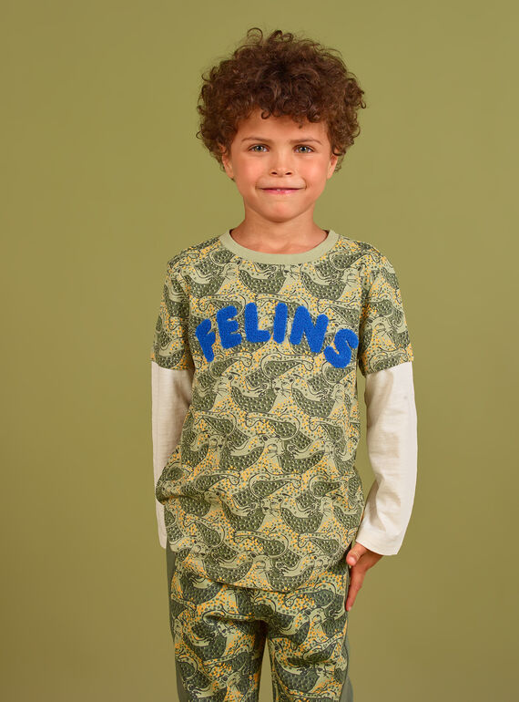 Camiseta caqui y azul con estampado de leopardo para niño MOKATEE3 / 21W902I2TML612