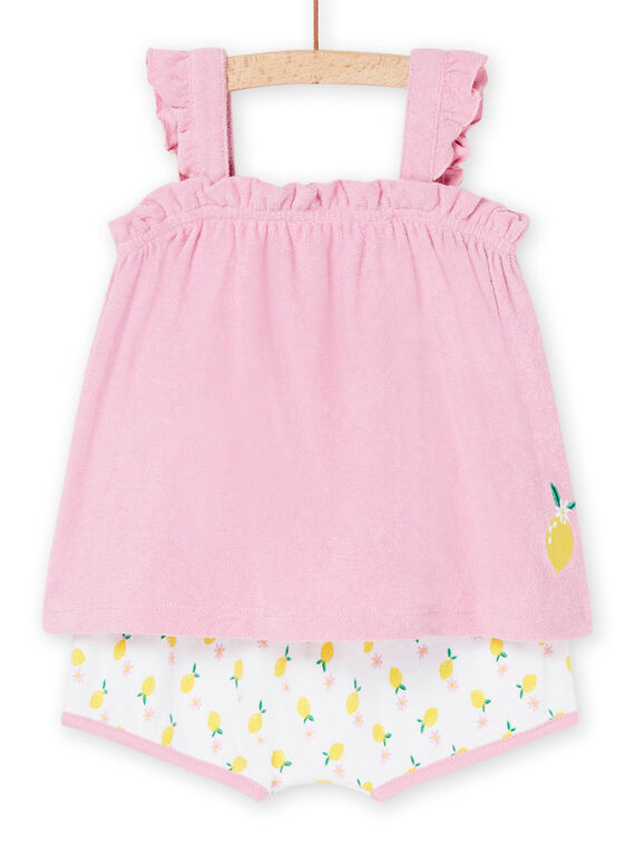 Camiseta de tirantes de color algodón de azúcar con estampado de limón y short blanco con estampado de limones RIPLAENS / 23SG09P1ENSD315