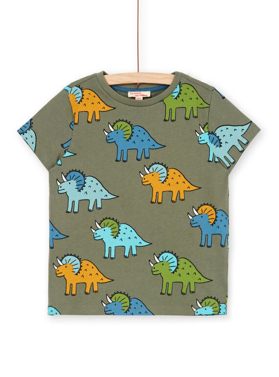Camiseta de color caqui y azul, con estampado de dinosaurios, para niño LOVERTI4 / 21S902Q2TMCG631