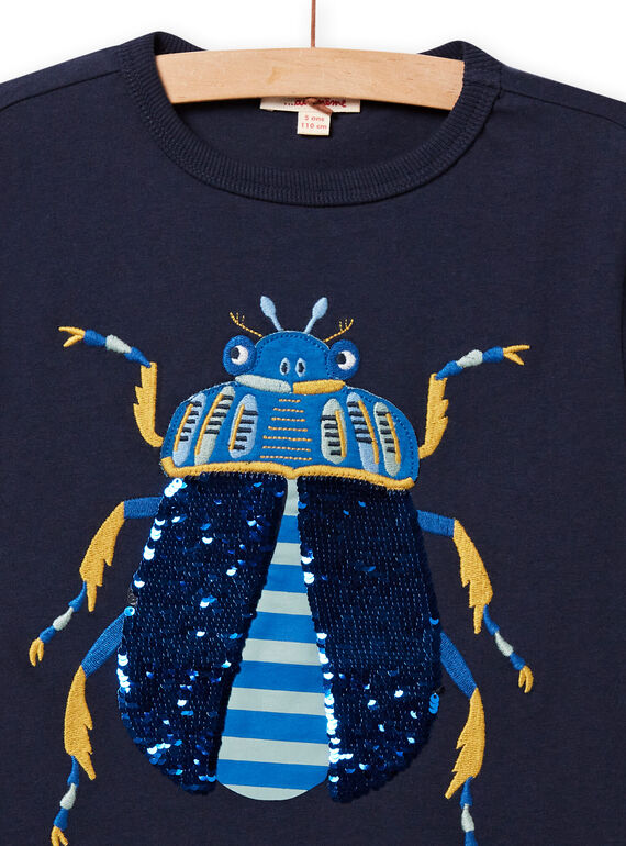 Camiseta de color azul noche con estampado de escarabajo con lentejuelas reversibles para niño NOSANTI5 / 22S902S3TMC705