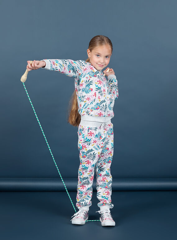 Pantalón de chándal gris jaspeado y rosa con estampado de hojas para niña MAJOBAJOG1 / 21W90112JGB943