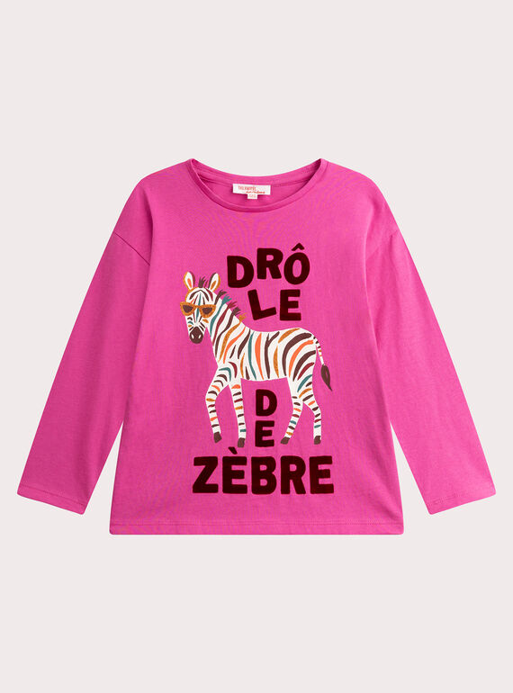 Camiseta cebra animada rosa de niña  VAKOTEE4 / 24W90131TML030