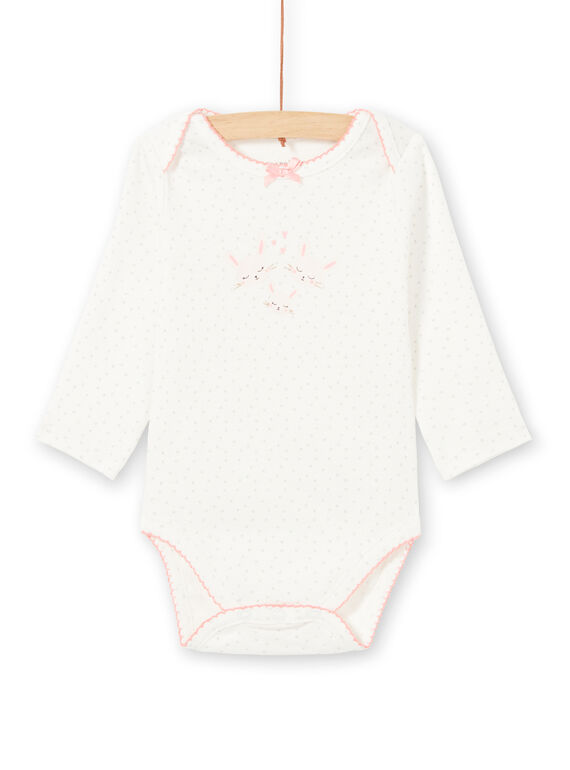 Body blanco de manga larga con estampado de conejos rosas para bebé niña MEFIBODAMO / 21WH13B8BDL001
