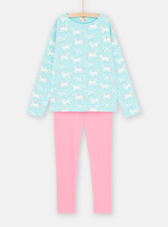 Pijama azul océano y rosa con estampado de unicornio para niños SEFAPYJPAN / 23WH1144PYJC244