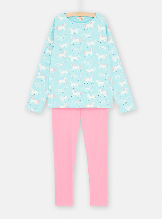 Pijama azul océano y rosa con estampado de unicornio para niños SEFAPYJPAN / 23WH1144PYJC244
